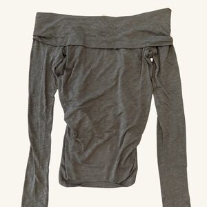 NWT FREE PEOPLE Rib Off-The-Shoulder Top - Heather Grey L